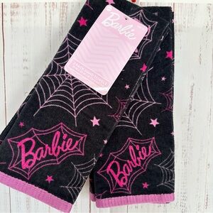 NEW! Barbie 2 pack hand towels black and pink spiderweb print